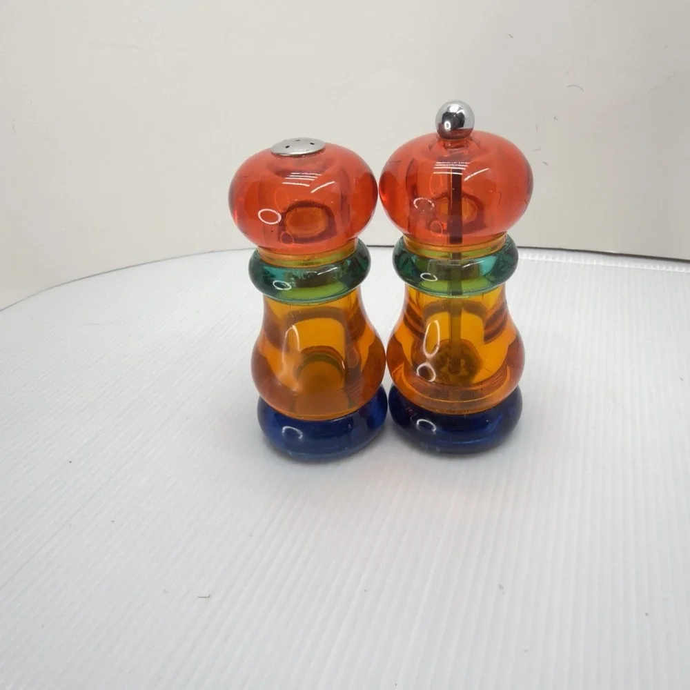 Vintage 1980s Olde Thompson Sunset Fiesta Lucite Salt & Pepper Mill Set MCM, USA
